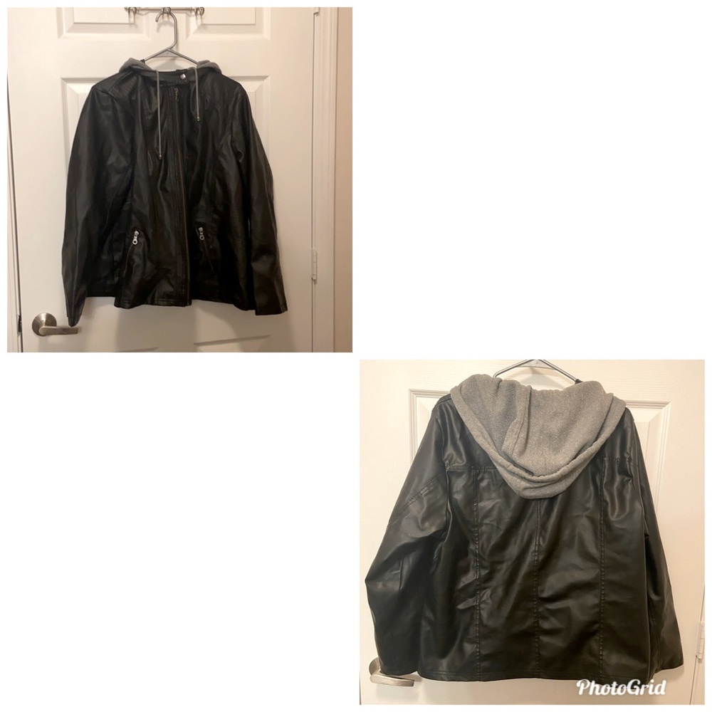 Leather hooded jacket